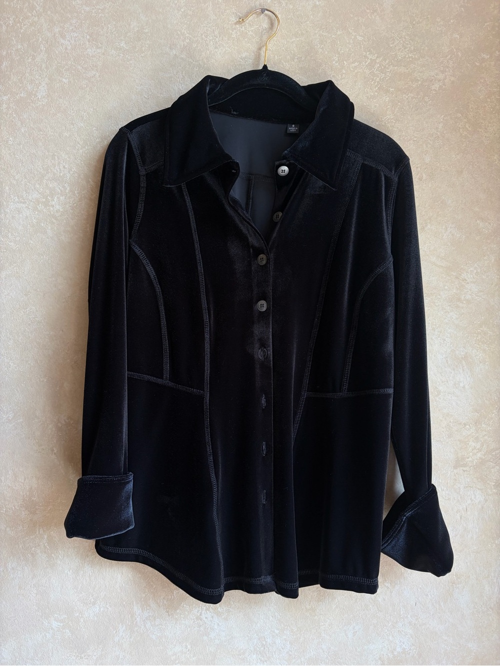 Black Velvet Button-Front Women's Top